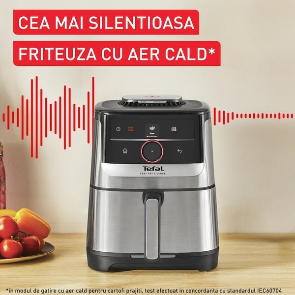 Friteuza cu aer cald Tefal Easy Fry Silence EY572DE1, 1670 W, 5l, 11 programe, pana la 220°C, afisaj digital, functie mentinere cald (Argintiu/Negru)