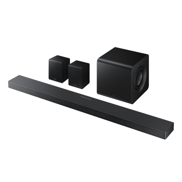 Soundbar Samsung HW-QS750F, 5.1.2, 465W, Bluetooth, Wi-Fi, Subwoofer & Kit wireless, Wireless Dolby Atmos, HDMI eARC (Negru)