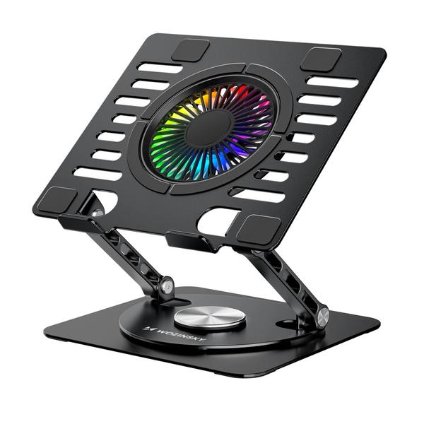 Cooler laptop Wozinsky WDCX-X16-AS CoolBase, Compatibil cu laptop de maxim 16 inch, 1 ventilator, 1200 rpm, Iluminare RGB, Ajustabil, Baza rotativa 360 grade, Alimentare USB, 2 porturi USB-A, Negru