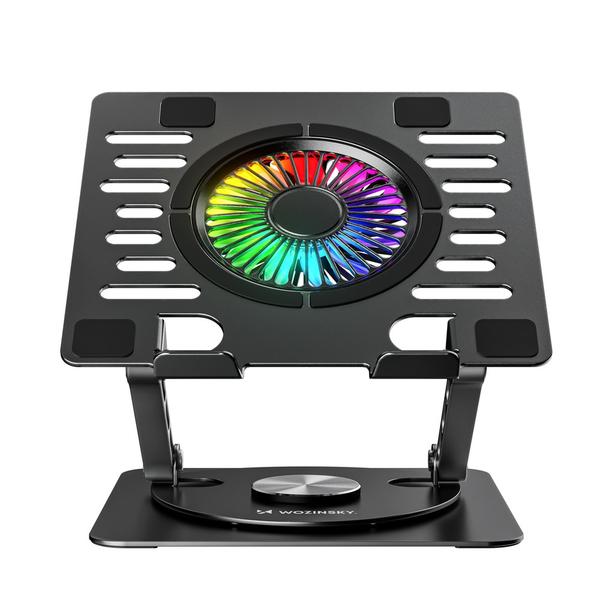 Cooler laptop Wozinsky WDCX-X16-AS CoolBase, Compatibil cu laptop de maxim 16 inch, 1 ventilator, 1200 rpm, Iluminare RGB, Ajustabil, Baza rotativa 360 grade, Alimentare USB, 2 porturi USB-A, Negru