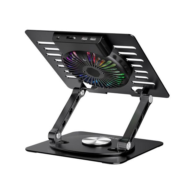 Cooler laptop Wozinsky WDCX-X16-AS CoolBase, Compatibil cu laptop de maxim 16 inch, 1 ventilator, 1200 rpm, Iluminare RGB, Ajustabil, Baza rotativa 360 grade, Alimentare USB, 2 porturi USB-A, Negru