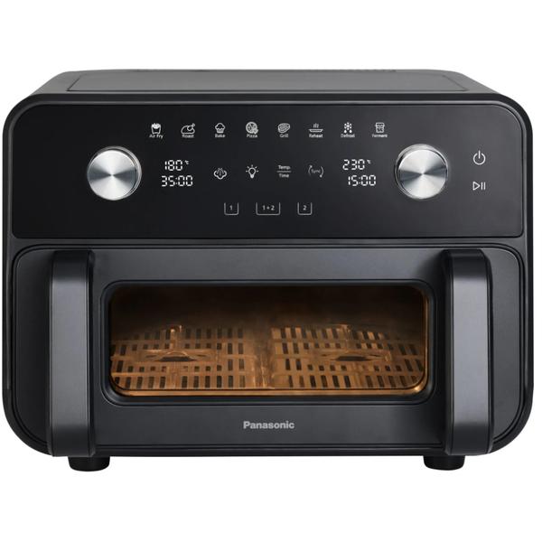 Friteuza cu aer cald Flex Air Panasonic NF-BC1000KXE, 9.6l, 2450 W, 2 zone independente, gatire cu abur, Rezervor pentru abur 200 ml, Fereastra supraveghere (Negru)