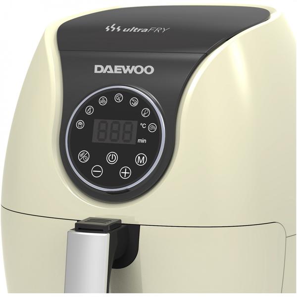 Friteuza cu aer cald Daewoo DAF2000, Putere 1500 W, Capacitate 4 l, 7 programe, Timer 30 minute, Temperatura reglabila 80-200 grade Celsius, Display LCD (Bej)