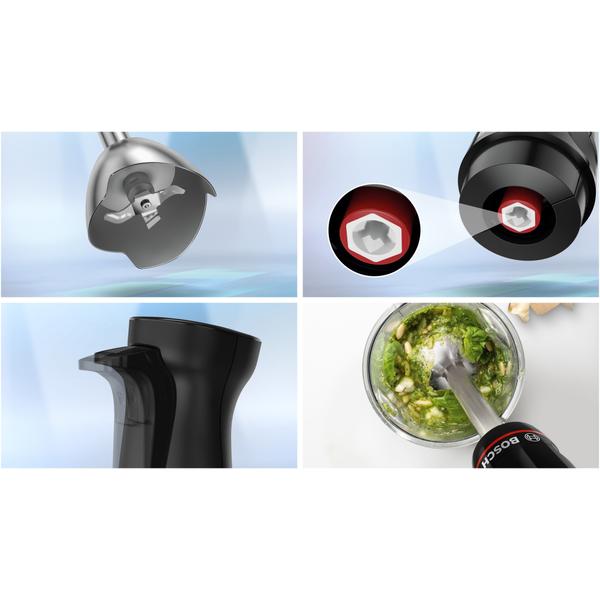 Blender de mana Bosch ErgoMaster MSM4B623, 1000 W, minitocator, tel, pasator,vas gradat, lama rotativa 4 laturi (Negru)