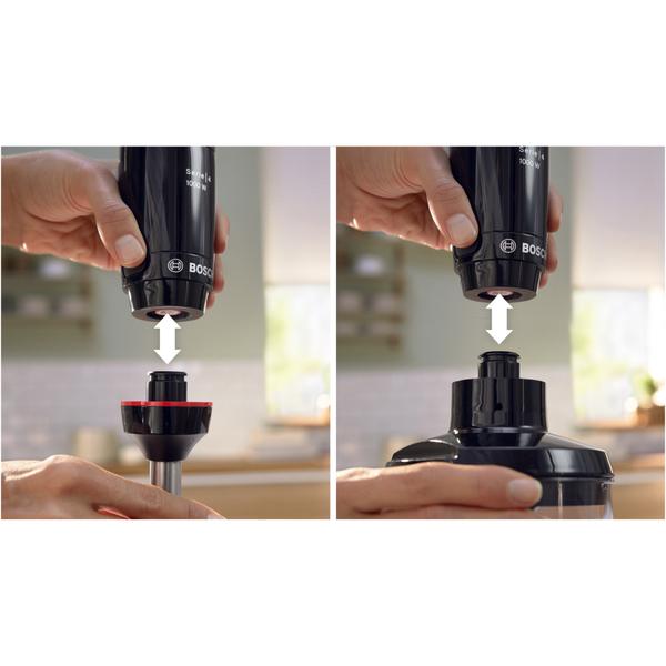 Blender de mana Bosch ErgoMaster MSM4B623, 1000 W, minitocator, tel, pasator,vas gradat, lama rotativa 4 laturi (Negru)