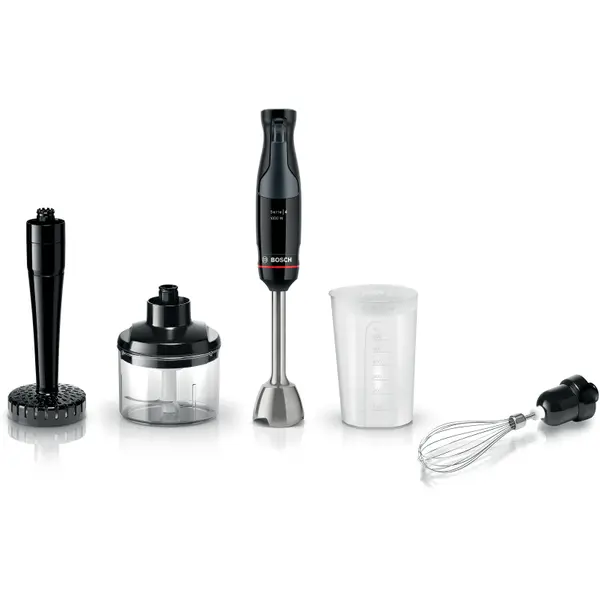 Blender de mana Bosch ErgoMaster MSM4B623, 1000 W, minitocator, tel, pasator,vas gradat, lama rotativa 4 laturi (Negru)