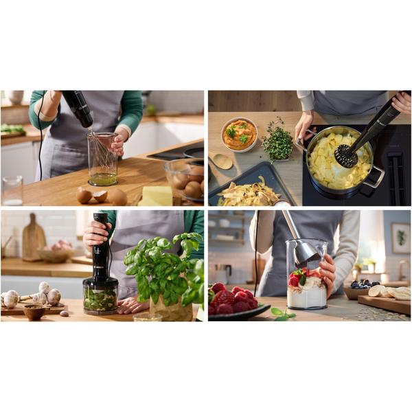 Blender de mana Bosch ErgoMaster MSM4B623, 1000 W, minitocator, tel, pasator,vas gradat, lama rotativa 4 laturi (Negru)