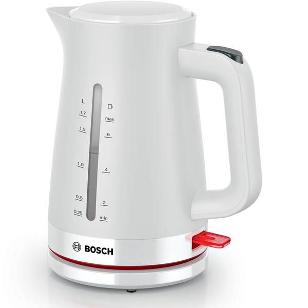 Fierbator de apa Bosch TWK3M121, 1.7l, filtru de calcar,oprire automata, protecţie împotriva supraincalzirii şi funcționarii fara apa, oprire în momentul ridicarii canii de pe suport, Alb