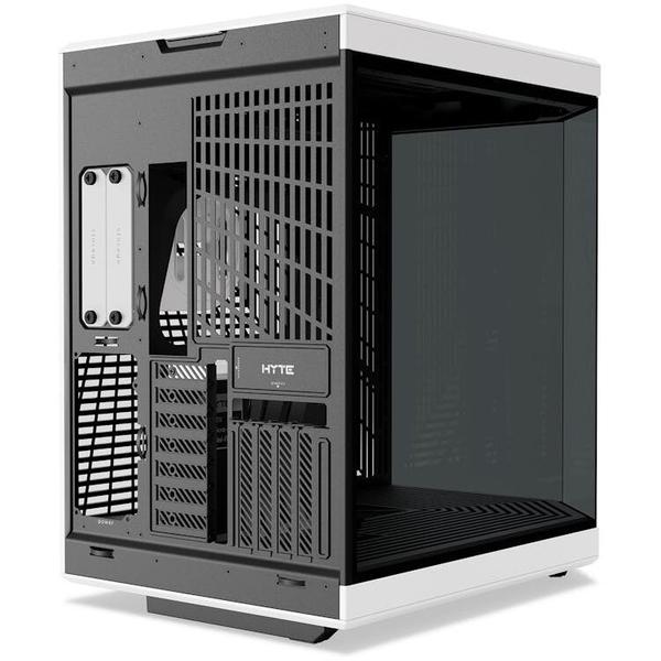 Carcasa HYTE Y70, Dual Chamber, Middle Tower, Fara sursa, Sticla Securizata, ATX + Cablu riser PCIe inclus (Negru/Alb)