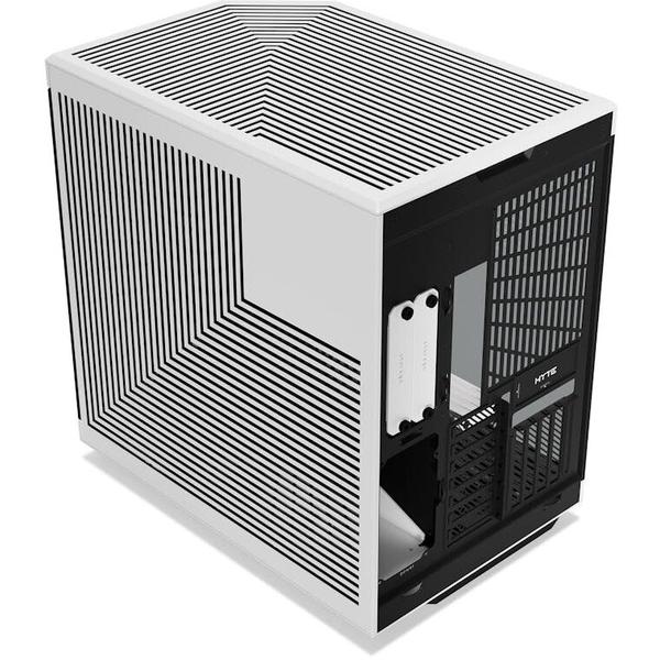 Carcasa HYTE Y70, Dual Chamber, Middle Tower, Fara sursa, Sticla Securizata, ATX + Cablu riser PCIe inclus (Negru/Alb)