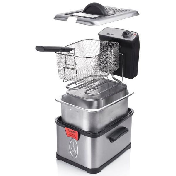 Friteuza Princess Superior 0118300101050, 3200 W, 3 l, temperatura pana la 190°C, tehnologia inchCool zoneinch (Negru/Inox)