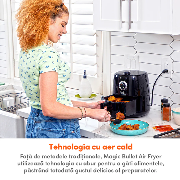 Friteuza cu aer cald Nutribullet MAGICBULLET MBA021B, 2.5 l, 1300 W, 6 programe, Timer, Temperatura ajustabila (Negru)