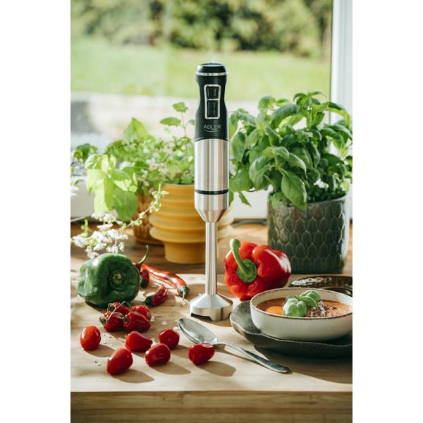 Blender vertical de mana Adler AD 4628, 1900 W, Functie Turbo, 16.000 rpm (Negru/Inox)