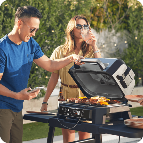 Gratar electric de exterior NINJA Woodfire Pro Connect XL OG901EU, 1700 W, 7 programe, Cronometru (Albastru/Negru)