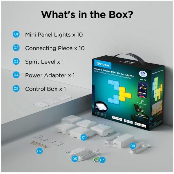 Kit 10 panouri luminoase LED RGBIC inteligente Govee H8069, Matter, Wi-Fi + Bluetooth, Alexa , Google Asistant