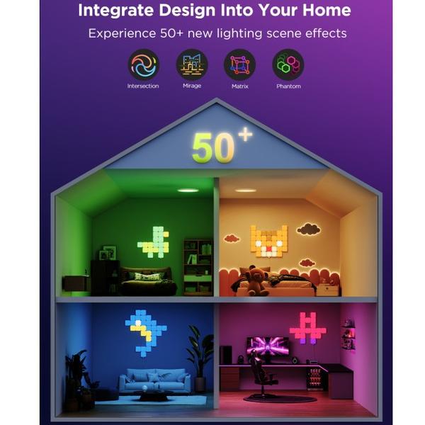 Kit 10 panouri luminoase LED RGBIC inteligente Govee H8069, Matter, Wi-Fi + Bluetooth, Alexa , Google Asistant