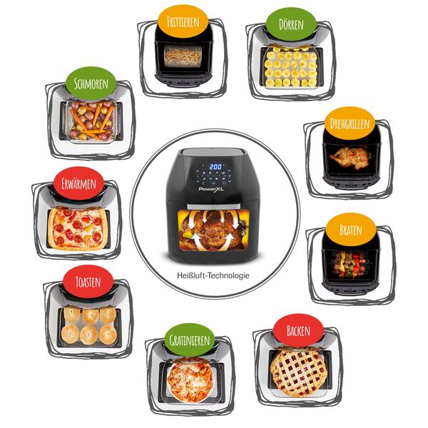 Friteuza multifunctionala cu aer cald MediaShop Power AirFryer 9 in 1 M16438, 1800W, 8 programe automate, 9L (Negru)