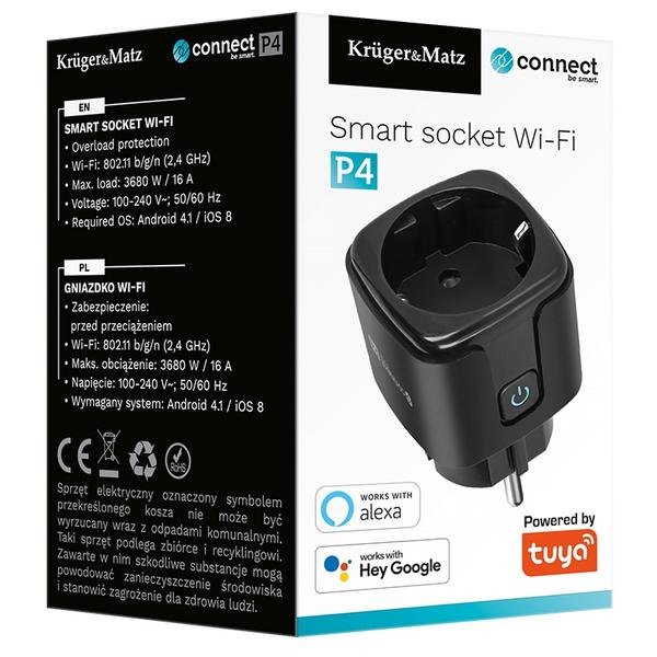 Priza inteligenta WiFi Kruger&Matz KM2202-B Connect P4 Tuya (Negru)
