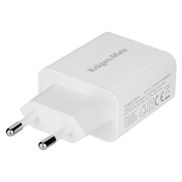Incarcator retea Kruger&Matz KM0851, 18W, Quick Charge 3.0 (Alb)