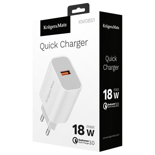 Incarcator retea Kruger&Matz KM0851, 18W, Quick Charge 3.0 (Alb)
