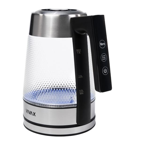 Fierbator de apa Vivax WH-181CX, 2200 W, 1.8 litri, Sticla, Filtru calcar, Oprire automata (Argintiu/Negru)