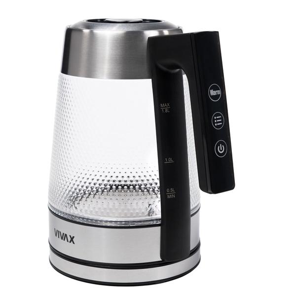 Fierbator de apa Vivax WH-181CX, 2200 W, 1.8 litri, Sticla, Filtru calcar, Oprire automata (Argintiu/Negru)