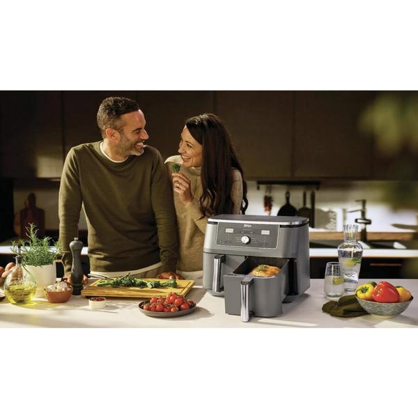 Friteuza cu aer cald Ninja Foodi Pro DualZone DZ400, 9.5 L, 6 functii (Gri)