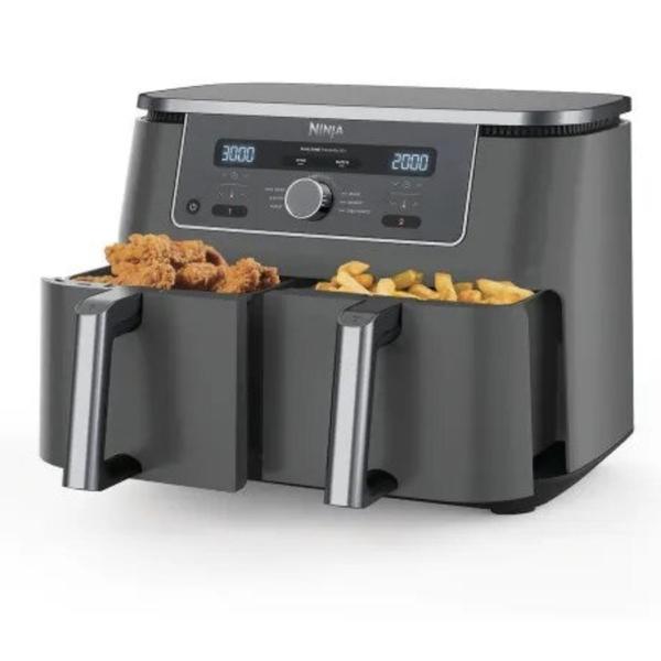 Friteuza cu aer cald Ninja Foodi Pro DualZone DZ400, 9.5 L, 6 functii (Gri)