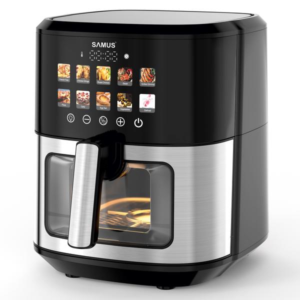 Friteuza cu aer cald Samus AF6.5H-S1701DW, 6.5 l, 1700 W, Timer 0-60 minute, 10 programe (Negru/Inox)