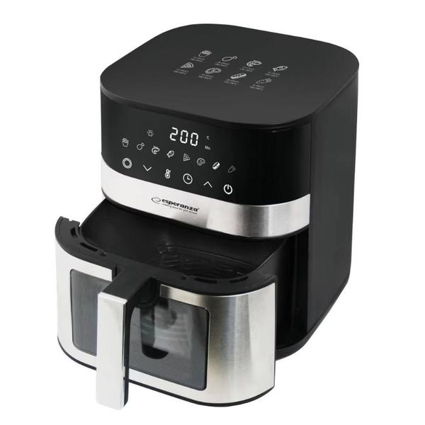 Friteuza cu aer cald Esperanza Pesce EKA003, 5 l, 1400 W, 8 programe (Negru/Inox)