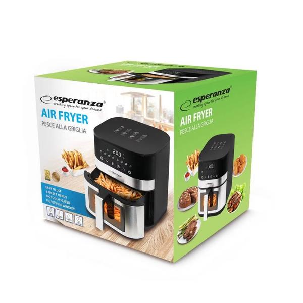 Friteuza cu aer cald Esperanza Pesce EKA003, 5 l, 1400 W, 8 programe (Negru/Inox)
