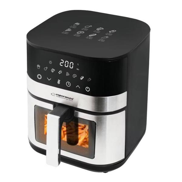 Friteuza cu aer cald Esperanza Pesce EKA003, 5 l, 1400 W, 8 programe (Negru/Inox)