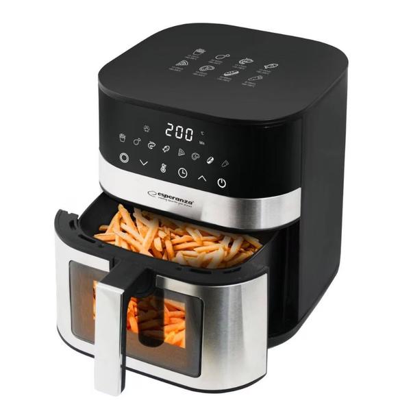Friteuza cu aer cald Esperanza Pesce EKA003, 5 l, 1400 W, 8 programe (Negru/Inox)