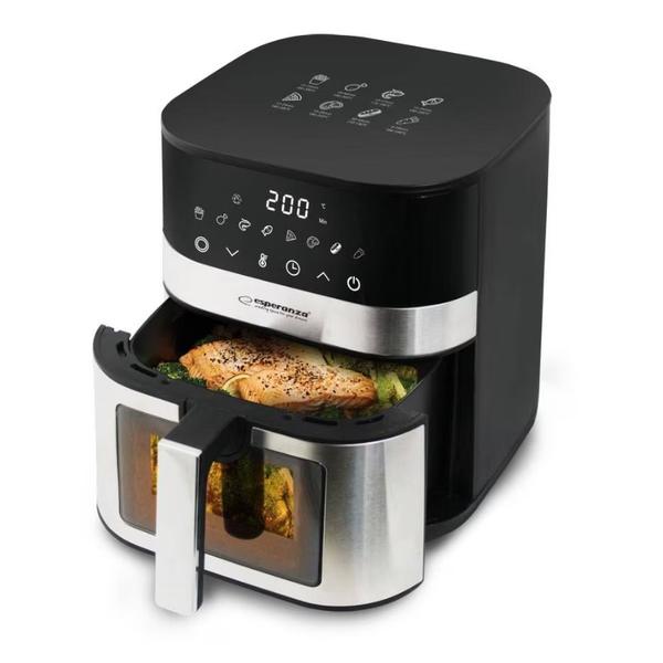 Friteuza cu aer cald Esperanza Pesce EKA003, 5 l, 1400 W, 8 programe (Negru/Inox)