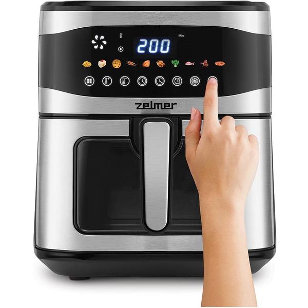 Friteuza cu Aer Cald Zelmer ZAF1500, Capacitate 6.5L, 10 Programe, Timer, 1600W (Negru/Inox)