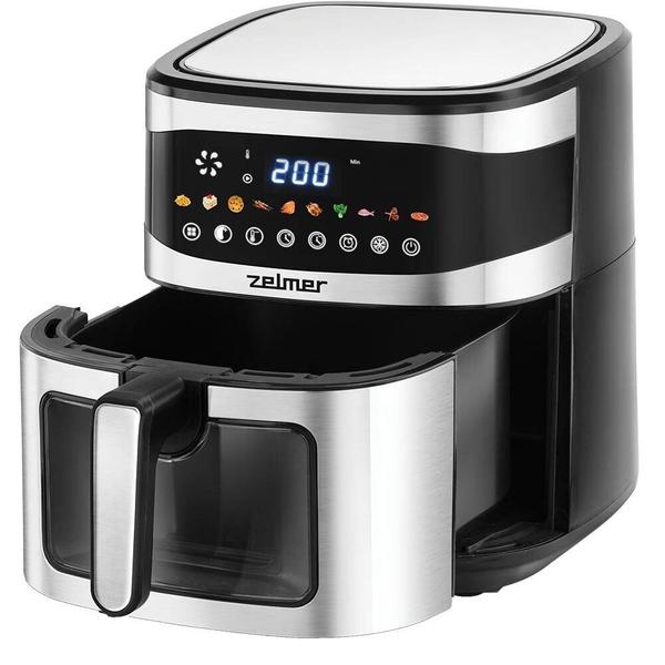 Friteuza cu Aer Cald Zelmer ZAF1500, Capacitate 6.5L, 10 Programe, Timer, 1600W (Negru/Inox)