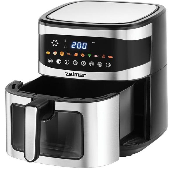 Friteuza cu Aer Cald Zelmer ZAF1500, Capacitate 6.5L, 10 Programe, Timer, 1600W (Negru/Inox)