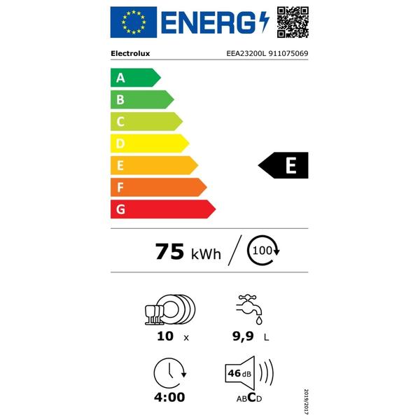 Masina de spalat vase incorporabila Electrolux EEA23200L, 10 seturi, 6 programe, AirDry, QuickSelect, Clasa E, Motor inverter, 45 cm (Alb)
