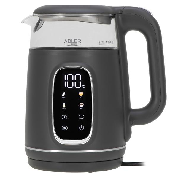 Fierbator de apa Adler AD 1305GS, 1.7 l, 2200 W, Afisaj LED, Baza pivotanta 360, Filtru calcar, 5 presetari (Gri)