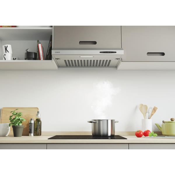 Hota incorporabila Candy CFT610/5S/1, 209 m³/h, 3 viteze, LED, 1 motor, Clasa C, Latime 60 cm (Argintiu)