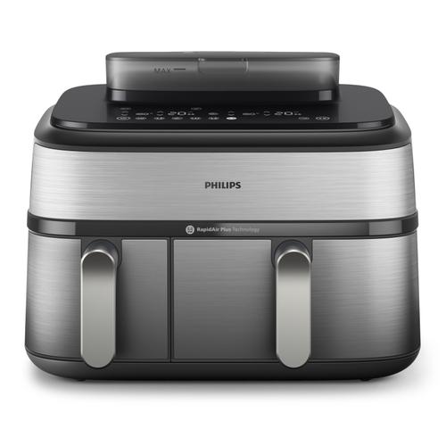Friteuza dubla cu aer cald Philips Seria 5000, 2750 W, 9 l, 1.2 kg, 12 programe, Timer, Temperatura ajustabila 40-200 C (Argintiu)
