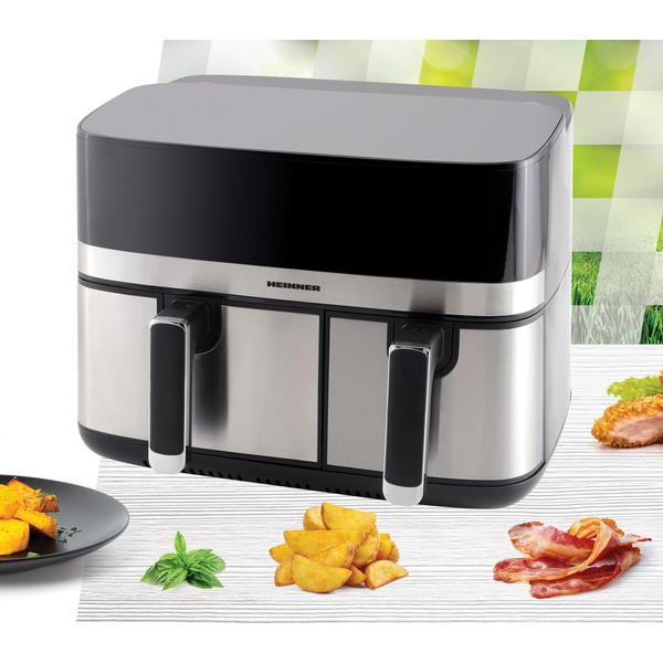 Friteuza cu aer cald HEINNER HAF-H9DB17BKS, 1700 W, 8.6 l, 8 programe, Temperatura 80-200 C (Gri/Argintiu)