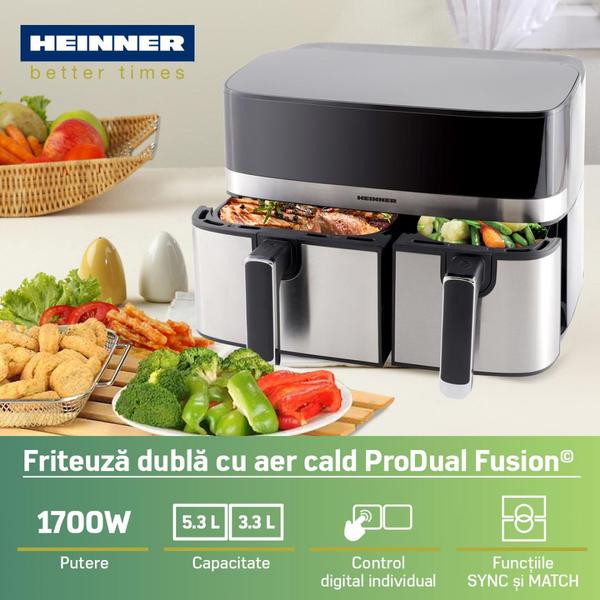 Friteuza cu aer cald HEINNER HAF-H9DB17BKS, 1700 W, 8.6 l, 8 programe, Temperatura 80-200 C (Gri/Argintiu)