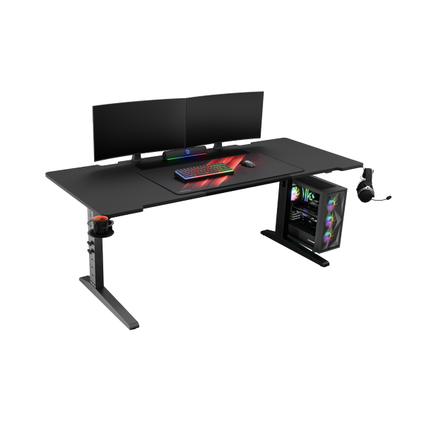 Birou gaming Genesis Holm Modular 180, Iluminare RGB, Suport pahar, Negru