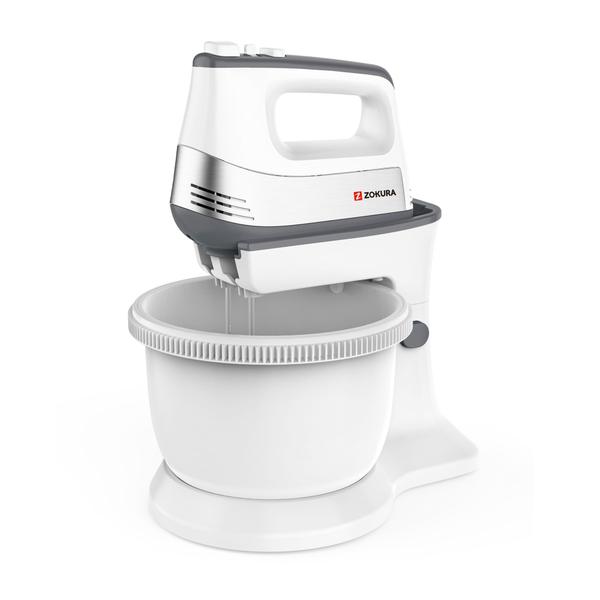 Mixer de mana cu bol rotativ Zokura Z1472, 500W (Alb)