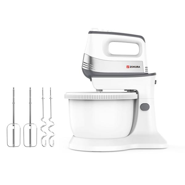 Mixer de mana cu bol rotativ Zokura Z1472, 500W (Alb)