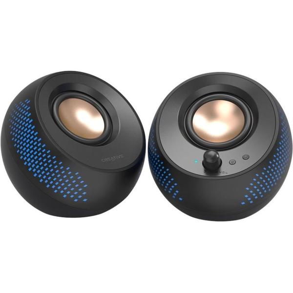 Boxe PC Creative Pebble X 2.0, 15 W/30 W USB-C, Bluetooth, Sound Blaster Acoustic Engine, EQ, Dialog+, BassFlex, RGB (Negru)