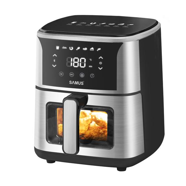 Friteuza cu aer cald Samus AF5-S1400DW, 5 l, 1400 W, Display LED, 7 programe, Temperatura 80-200 C, Tehnologie Fry Force 360° (Negru/Argintiu)