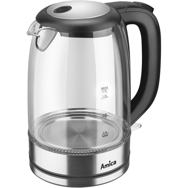 Fierbator de apa Amica KD 2050G, 1.7 l, 2200 W, Sticla (Inox)