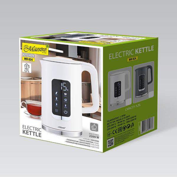 Fierbator de apa Maestro MR-024-GREY, 1.7 l, 2200 W, Afisaj tactil, Ajustare temperatura (Gri)